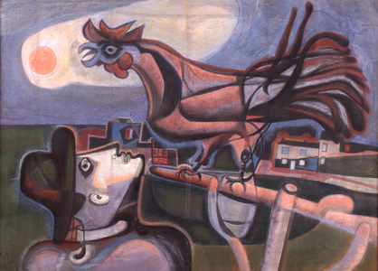 Figure with Cockerel, c.1948 (w/c on paper)