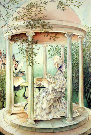 Mrs. Peabody in Gazebo, 1949 (watercolour and ink)