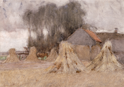 A Cornfield in Holland, 1904 (pencil & watercolour on board)
