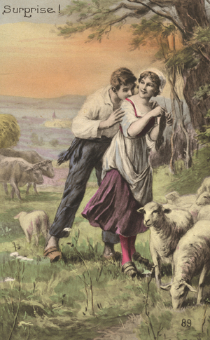 Shepherd and Shepherdess (colour litho)