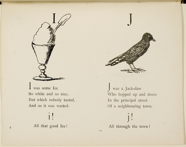 Ice-cream and jackdaw Illustrations and verse from Nonsense Alphabets by Edward Lear.