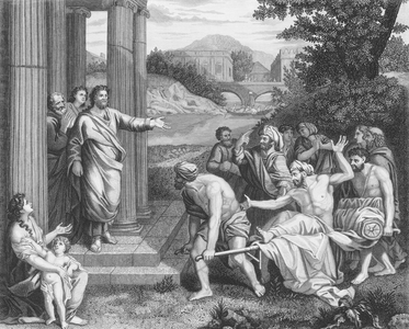 The Sick of the Palsy cured, St Matthew, Chapter 9, Verses 2-8 (engraving)