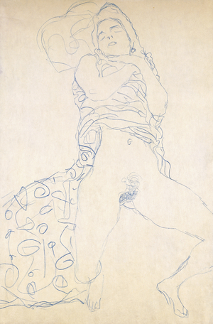 Nude; Halbakt, 1913 (blue crayon on cream paper)