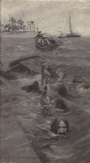 The Sinking of the Yawl Boat, 1899 (oil on illustration board)