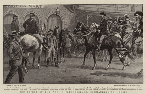 One Effect of the War in Johannesburg, Commandeering Horses (litho)