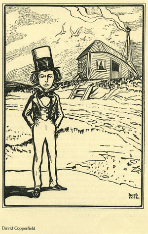 David Copperfield, from My Favorite Fiction Character by Thomas Boyd, in The Bookman, 1926 (woodcut)