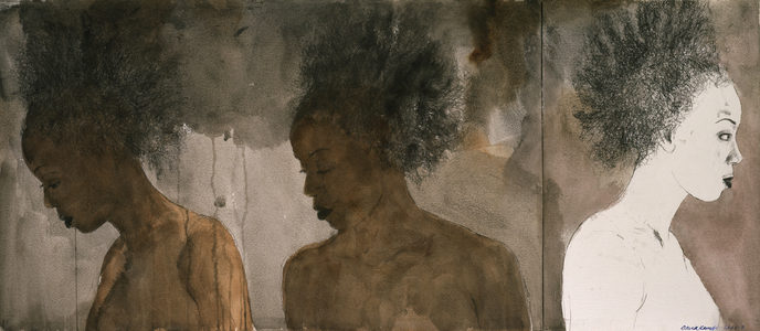 Three Heads, 2006-07 (graphite and wash)