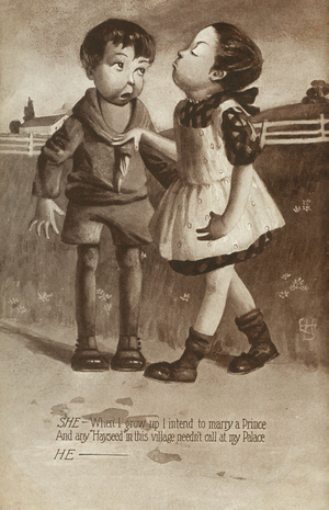 Girl rebuffing a boy from the village (litho)