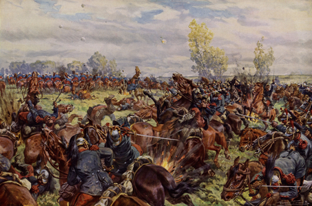Fighting during the great French offensive west of the Argonne, 25-30 September 1915 (colour litho)