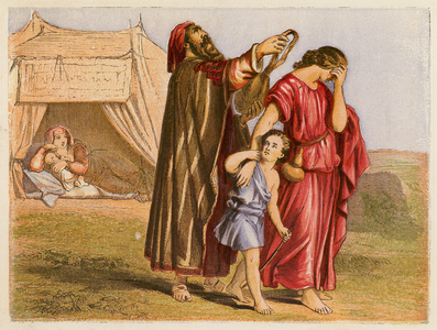 Hagar and Ishmael (colour litho)