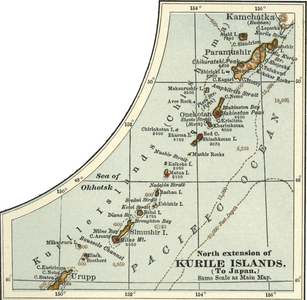 Map of the north extension of Kurile Islands, c.1900 (engraving)