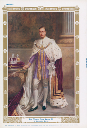 King George VI in his coronation robes (colour litho)