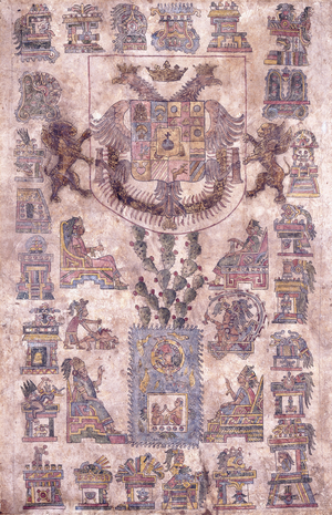 An Illuminated Document from Mexico, Showing the Coat of Arms of the Viceroy Sotomayor, c.1645 (Illuminated document from Amate (Fig-tree bark paper), cotton)