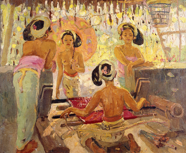 Balinese Weavers Chatting (oil on canvas)
