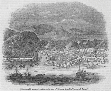 Simonoseki, a seaport on the south-west of Niphon, the chief island of Japan (engraving)