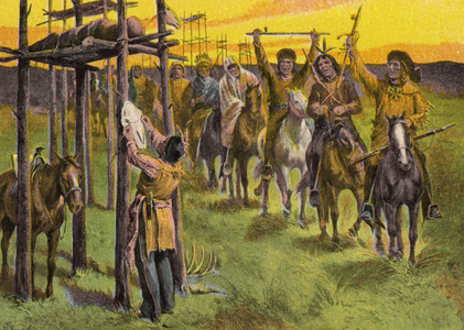 North American Indians Saluting Dead Chief (colour photo)