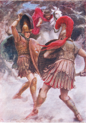 The Duke rode between the fighters (A Knight's Tale), illustration from My Book of Stories from the Poets pub. by Cassells c.1930's  (colour litho)