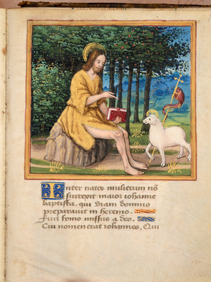 Ms 45 fol.138r John the Baptist, from Preces Variae, c.1500 (gouache & bodycolour on vellum)