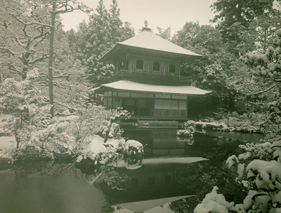 View of Ginkaku-ji under the snow in Kyoto, circa 1900 - 1915 (photograph)
