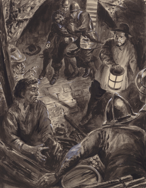 Arrest of Guy Fawkes and his co-conspirators (gouache on paper)