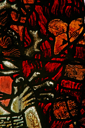Window w14 depicting the devil chained in Hell (stained glass)