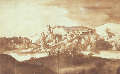 Italian Village on a River, c.1627 (pen & ink with wash over graphite on paper)