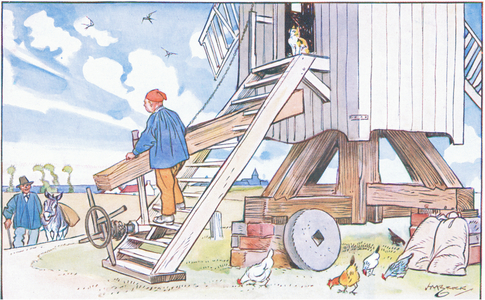 The windmill, illustration from Bell's French Picture Cards, c.1920 (colour litho)