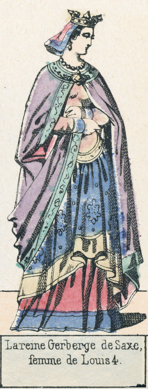 La reine Gerberge de Saxe, femme de Louis 4 (coloured engraving)