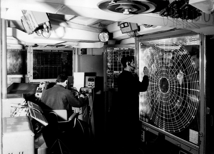Operations Center of the Italyn Cruiser Caio Duilio, 1965 (b/w photo)