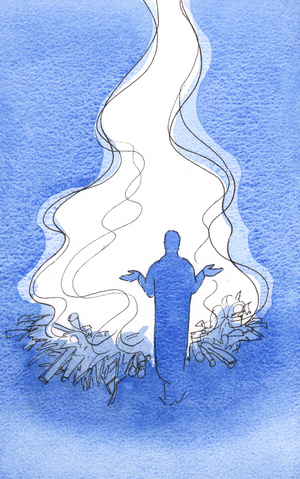 When we pray with Christ a great flame of praise and intercession rises to the Father, 2002 (w/c on paper)