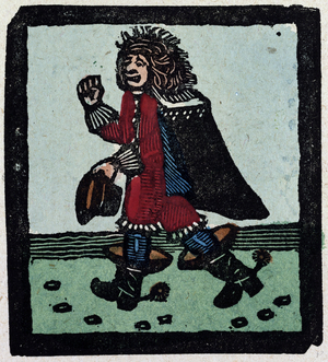 Illustration of English Tales Folk Tales and Ballads. A Man Wearing Red Clothes a Cape and Black Boots