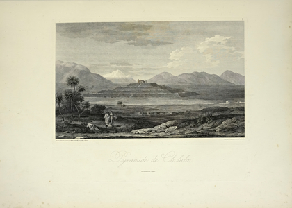 Pyramid of Cholula, drawn by Gmelin, illustration from 'Vues des Cordillères et Monumens des Peuples Indigènes de l'Amérique' by Alexander von Humboldt and Aime Bonpland, 1813 (engraving)