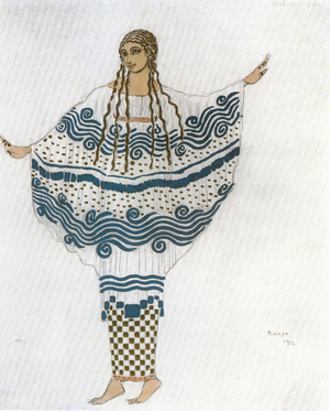 Nymph, costume sketch for Claude Debussy's ballet " L'apres-midi d'un Faune " (gouache, watercolour and gold on paper)