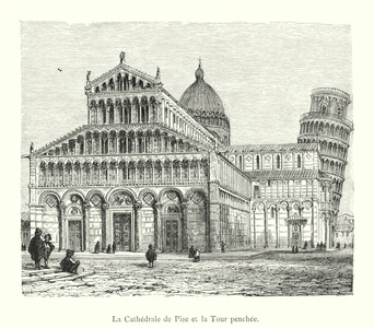 La Cathedrale de Pise et la Tour penchee (engraving)