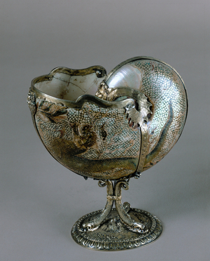 Nautilus pitcher mounted with pearls, rubies, turquoise …