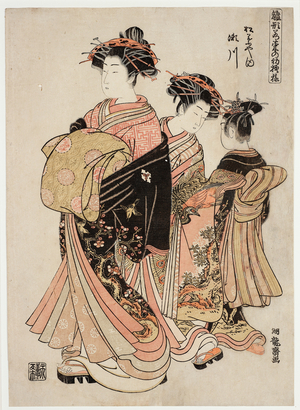The Courtesan Segawa of the Matsubaya House promenading with child attendant., c.1795 (woodblock print)