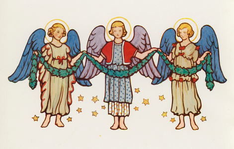 Carols: Angels with Wreath (colour litho)