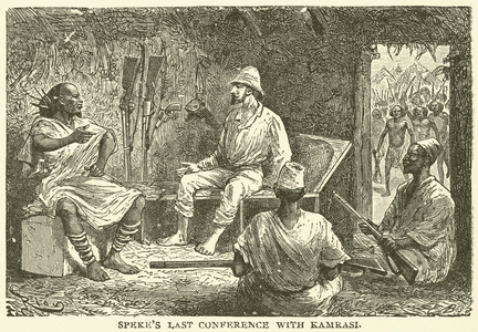 Speke's last conference with Kamrasi (engraving)