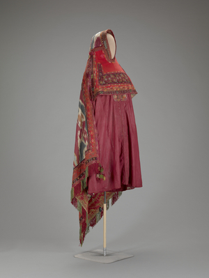 Married Woman's Head and Shoulders Wrap, 1880s (wool embroidered with silk & silk ikat fabric)