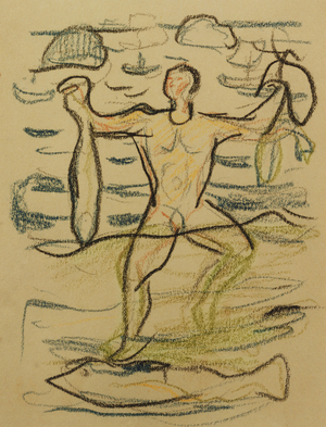 Bather with Fish, c. 1915-20 (coloured chalks)