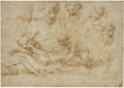 Studies for a Deposition, WA1846.172 (pen & brown ink on buff paper)