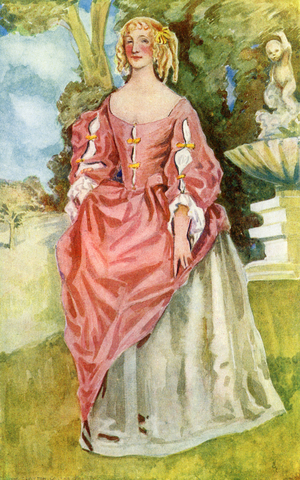 Woman 's costume in reign of the Charles II (1660-1685)