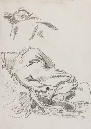 Lubeck, POW sleeping at the end of the March, 1945 (pencil on paper)