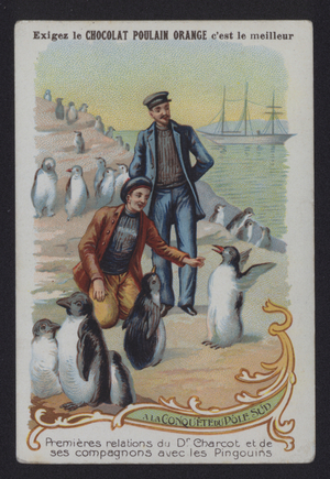 Premieres relations du Dr Charcot et de ses compagnons avec les Pingouins (colour litho)