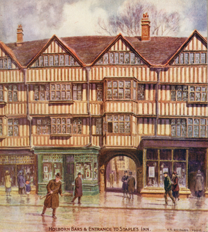 Holborn Bars and Entrance to Staple's Inn (colour litho)