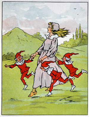 Young girl dragged by elves, c.1900 (illustration)