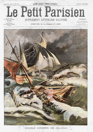 Frontpage of french newspaper "Le Petit Parisien" may 4, 1902: 2 french fishing boats colliding off Iceland
