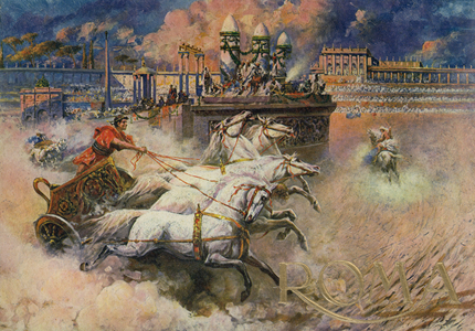 Roman charioteers (colour litho)