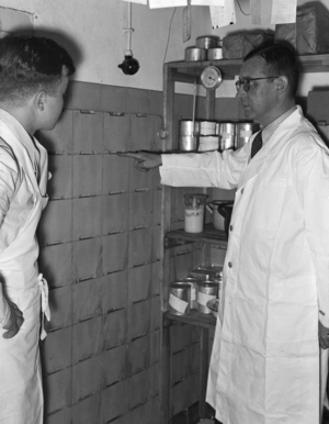 Staff members of research institute for meat processing, Germany 1930s (b/w photo)