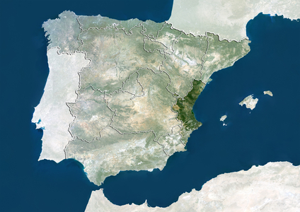 Spain and the Region of Valencia, True Colour Satellite Image